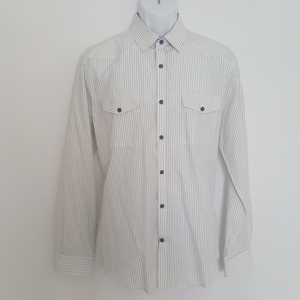 Express Fitted Longsleeves White/Black Mens Shirt