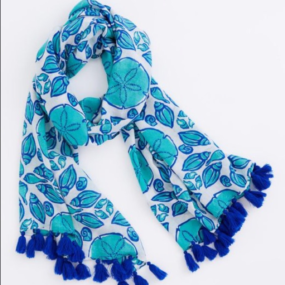Vineyard Vines Blue Shell Scarf with Tassels