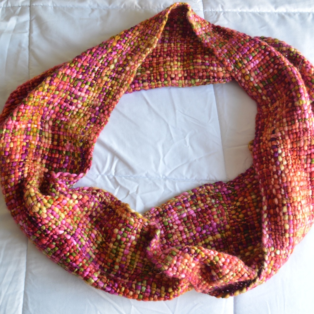 Rainbow knit infinity scarf
