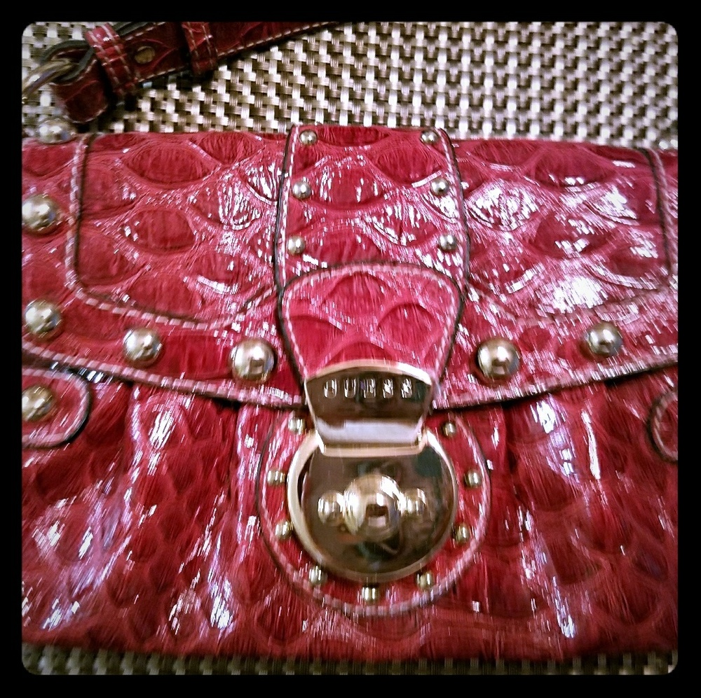 Guess red "alligator skin" purse
