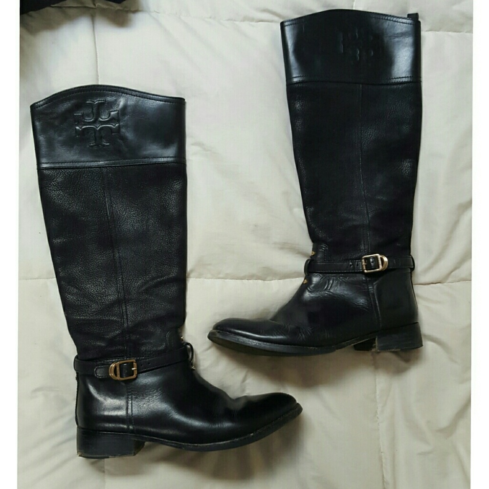 SOLD Black Leather Tory Burch Knee High Boots