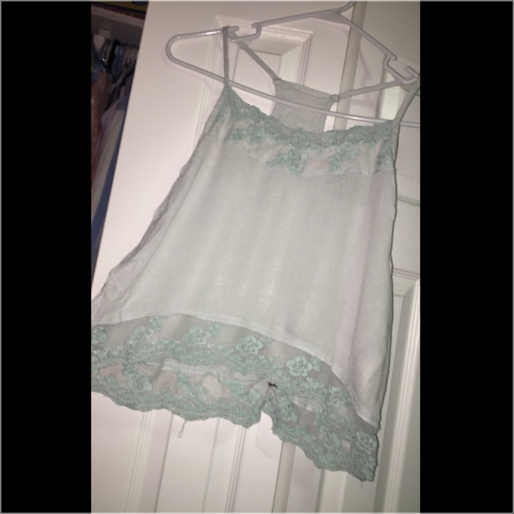 mint green lace tank top