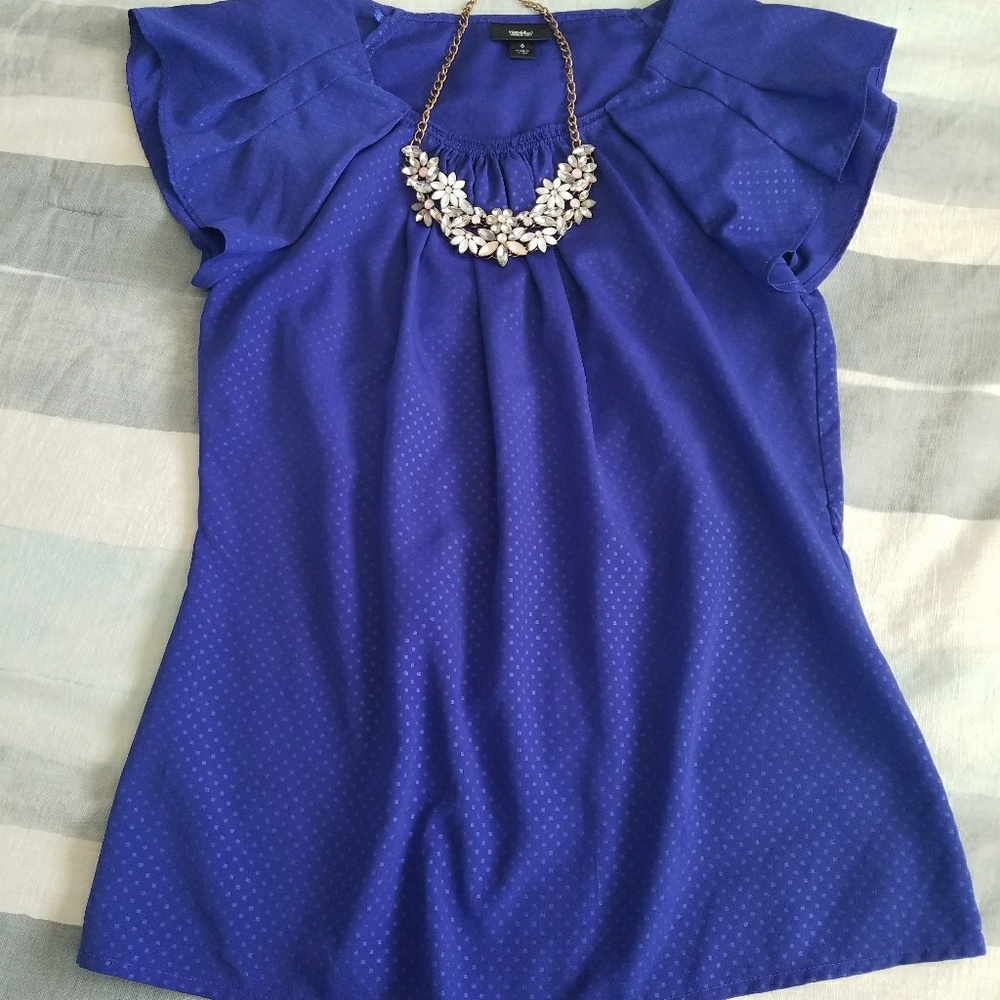 Royal Blue Flutter Cap Sleeve Blouse