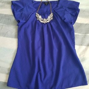 Royal Blue Flutter Cap Sleeve Blouse