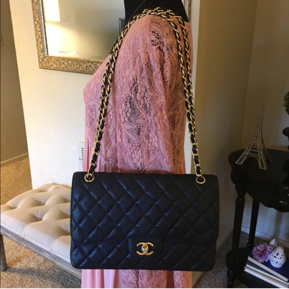 Chanel Black Jumbo Caviar Double Flap Bag