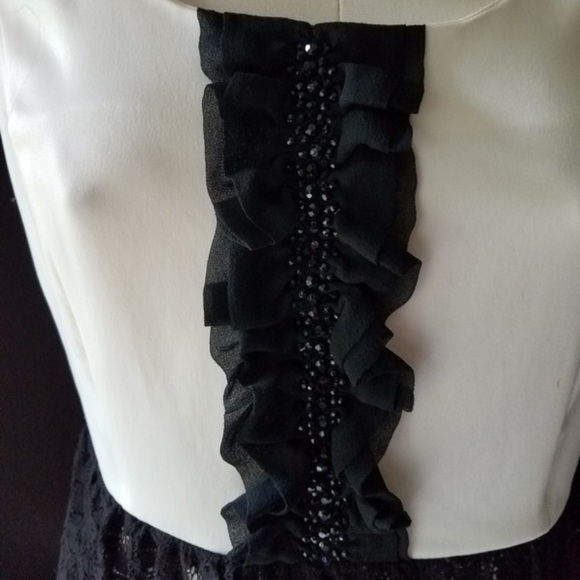 NWT Kenzie White Black Lace Beaded Ruffle Dress - Picture 4 of 8