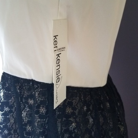 NWT Kenzie White Black Lace Beaded Ruffle Dress - Picture 6 of 8