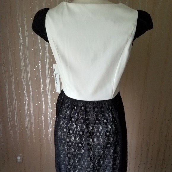 NWT Kenzie White Black Lace Beaded Ruffle Dress - Picture 7 of 8