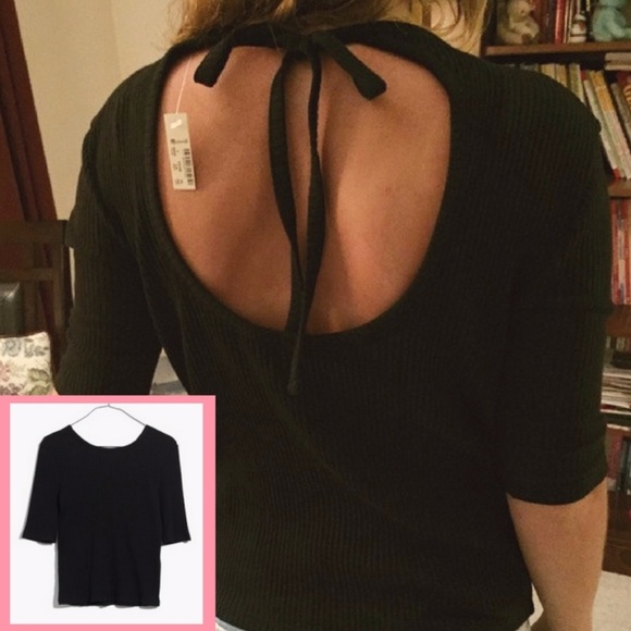 BLACK ⚫️ Madewell Ribbed Open-Back Top - Picture 2 of 8