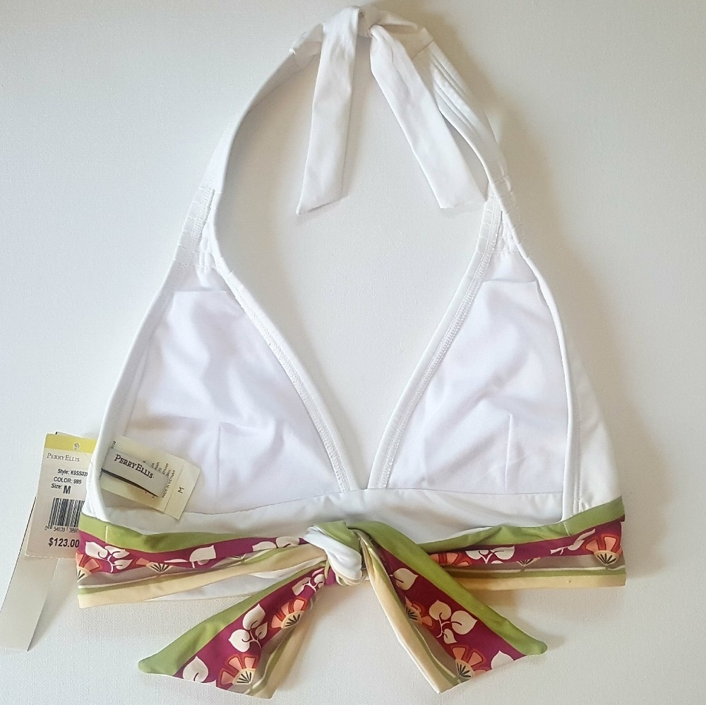 $123 NWT Perry Ellis Bikini Top White, Floral - Picture 6 of 8