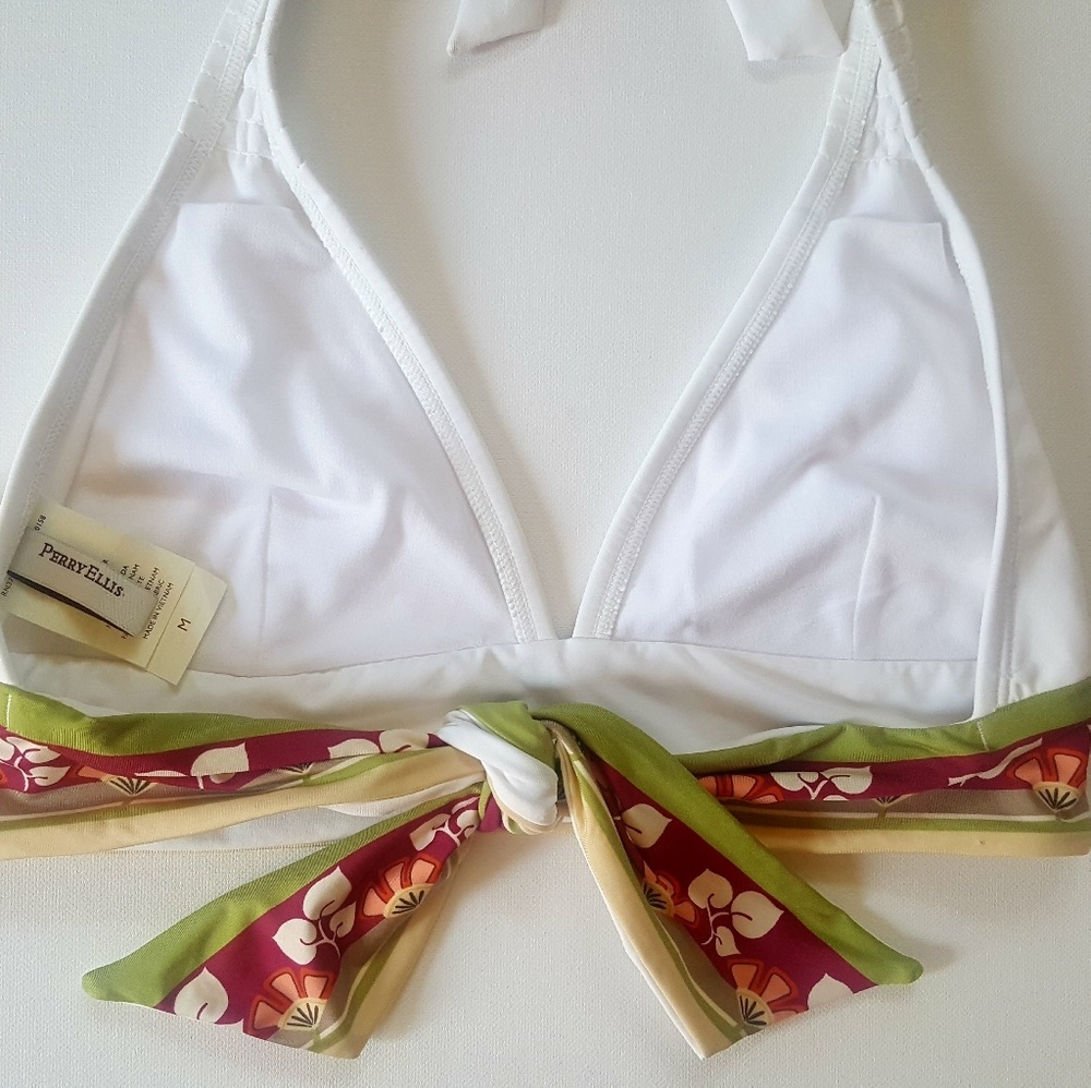 $123 NWT Perry Ellis Bikini Top White, Floral - Picture 7 of 8
