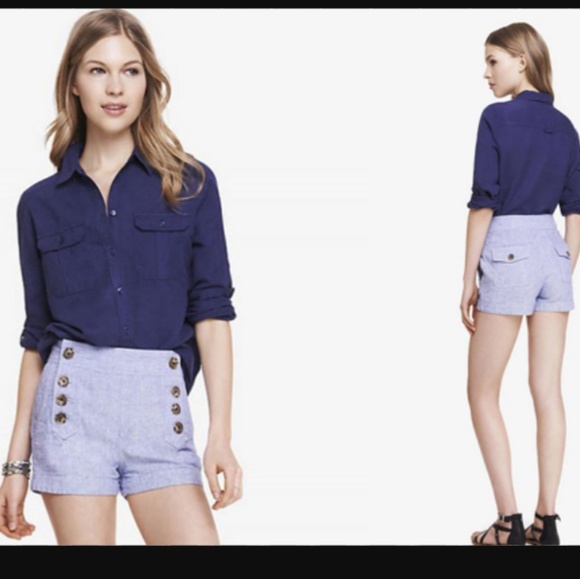 Express High Waist Linen Shorts - Picture 6 of 6