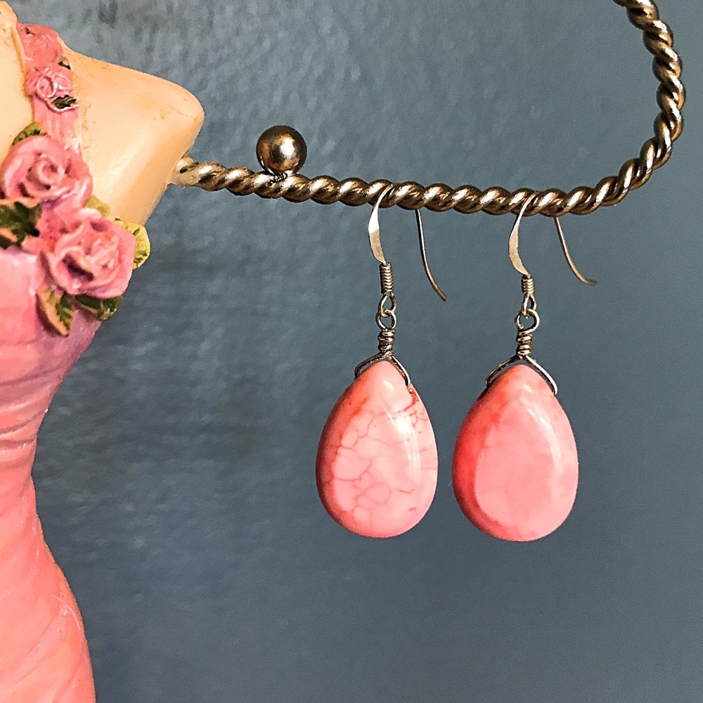 Teardrop Pink Dyed Stone Earrings