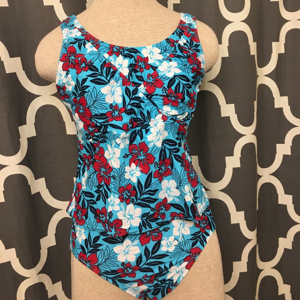 New-2pc turquoise print tankini nursing swimsuit - Picture 1 of 4
