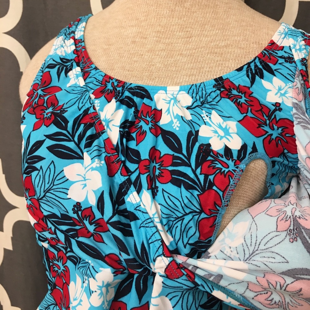 New-2pc turquoise print tankini nursing swimsuit - Picture 2 of 4