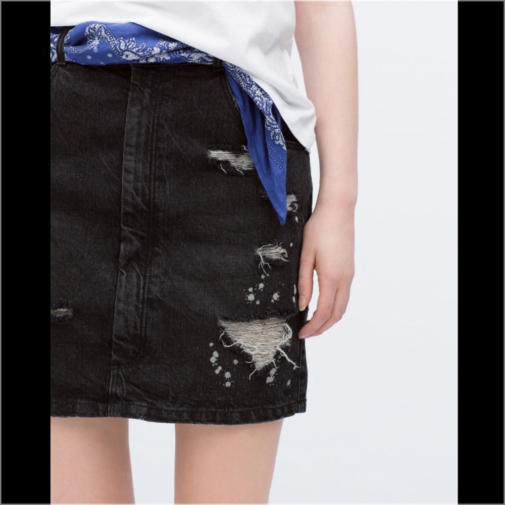 Denim High Waist Destroyed Bleached Pencil Skirt 6 - Picture 2 of 5