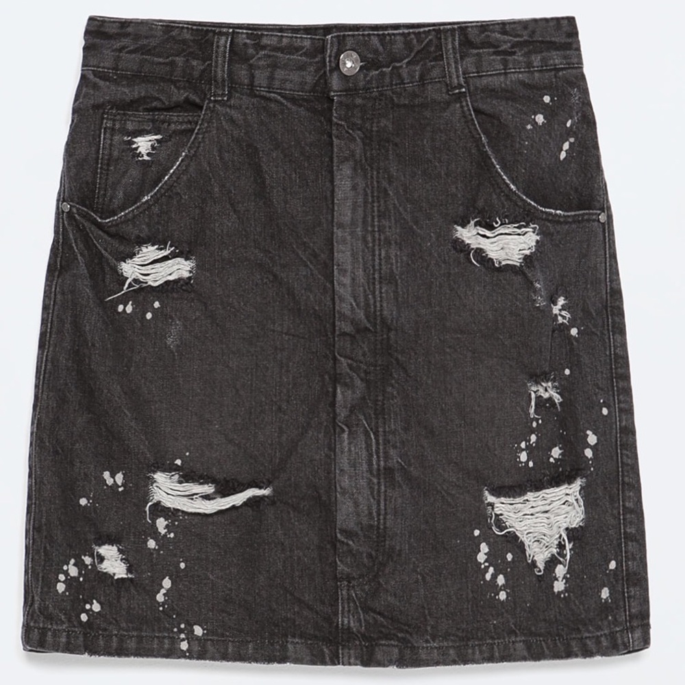 Denim High Waist Destroyed Bleached Pencil Skirt 6 - Picture 3 of 5