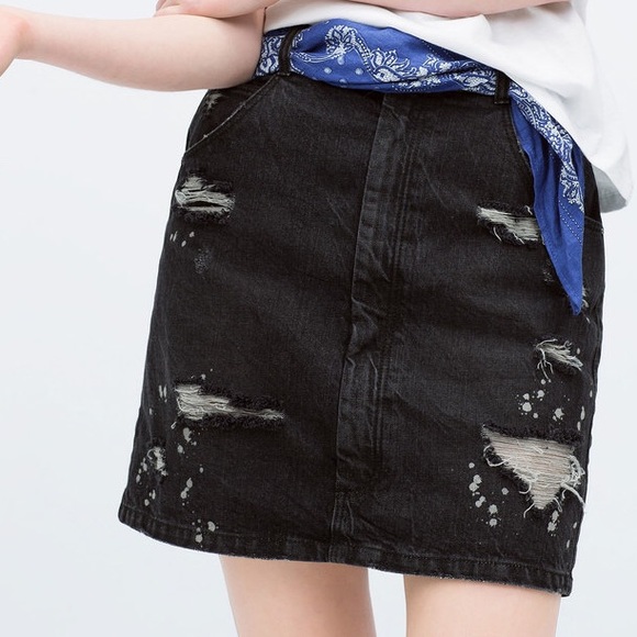 Zara Dresses & Skirts - Denim High Waist Destroyed Bleached Pencil Skirt 6