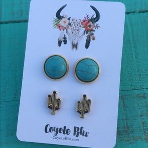 Earring Set - Turquoise & Cactus