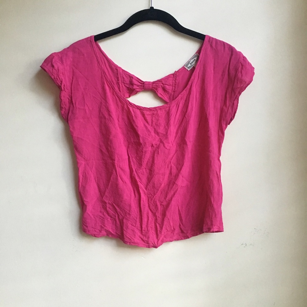 Pacsun Kirra Pink Bow Back Short Sleeve Crop Top