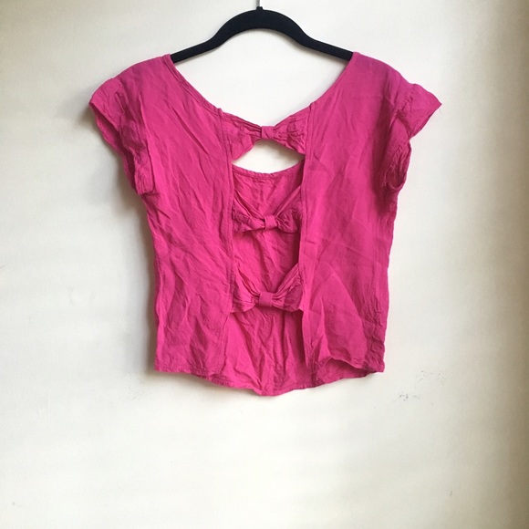 Pacsun Kirra Pink Bow Back Short Sleeve Crop Top - Picture 2 of 4
