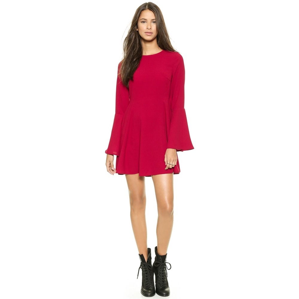 Renamed Red Solid Bell Sleeve Dress
