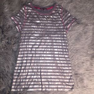 Gray and silver striped tee with pink thread | LG