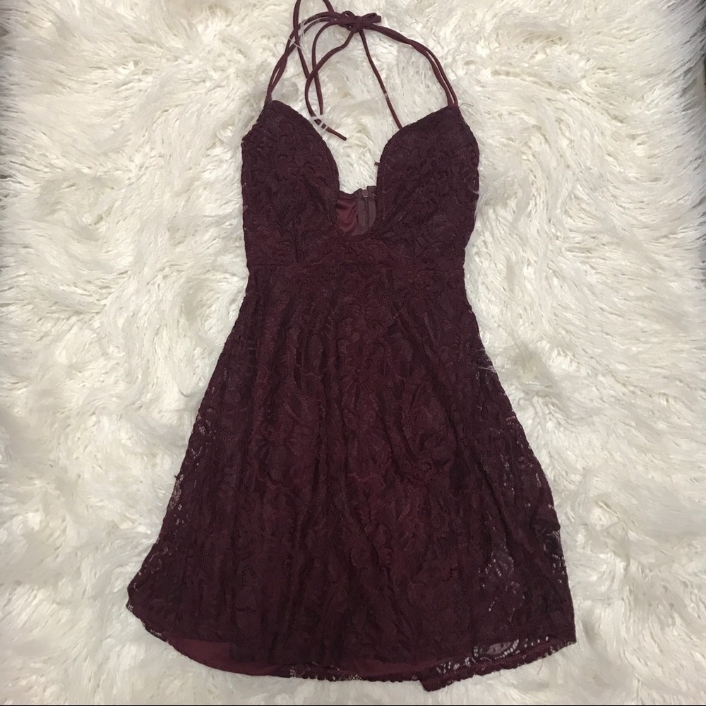 Charlotte Russe XS Maroon Laced Halter Dress