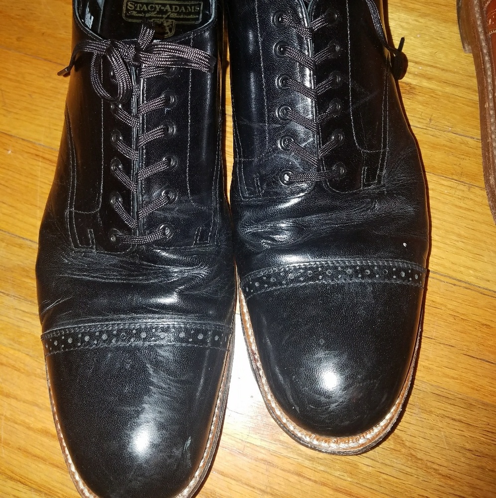 Leather black shoes.