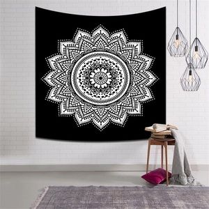 Black and white mandala tapestry