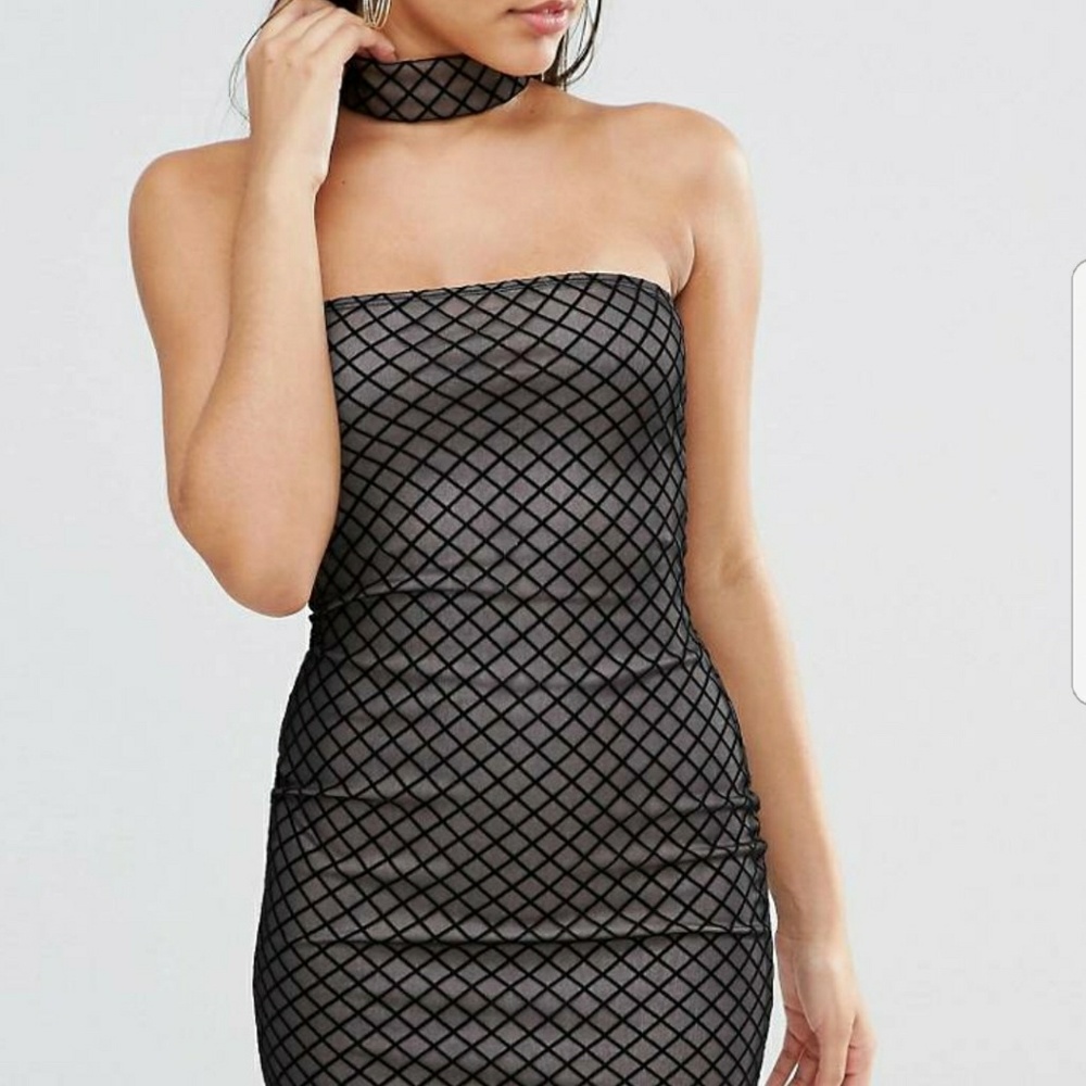 Missguided Grid Mesh Bodycon Choker Dress