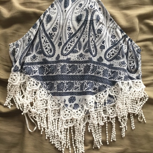 Paisley Crochet Halter Handkerchief Boho Crop Top - Picture 7 of 9