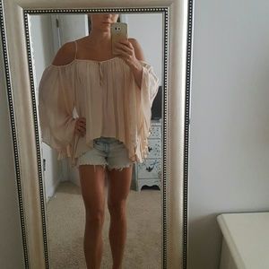 Beige cold shoulder top