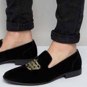 ASOS faux black suede crown loafers