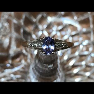 14K Blue Tanzanite and Diamond Ring