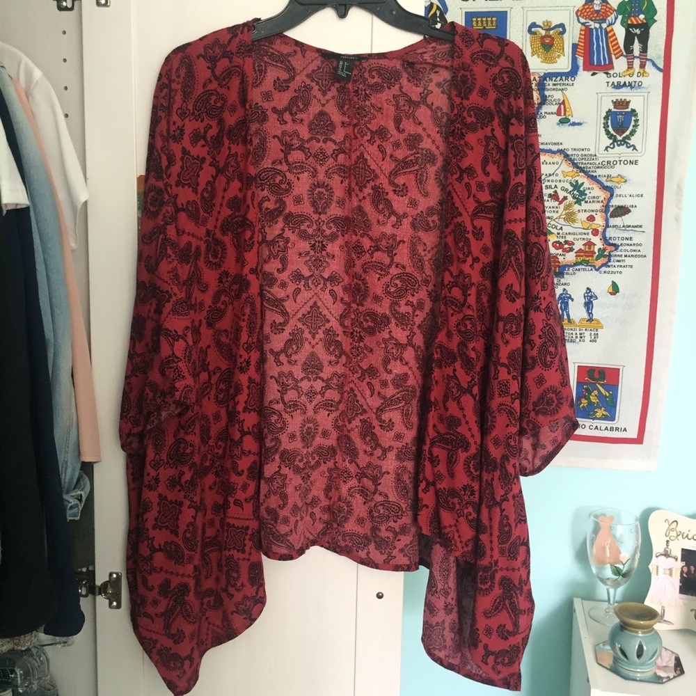 F21 Paisley Print Red Kimono