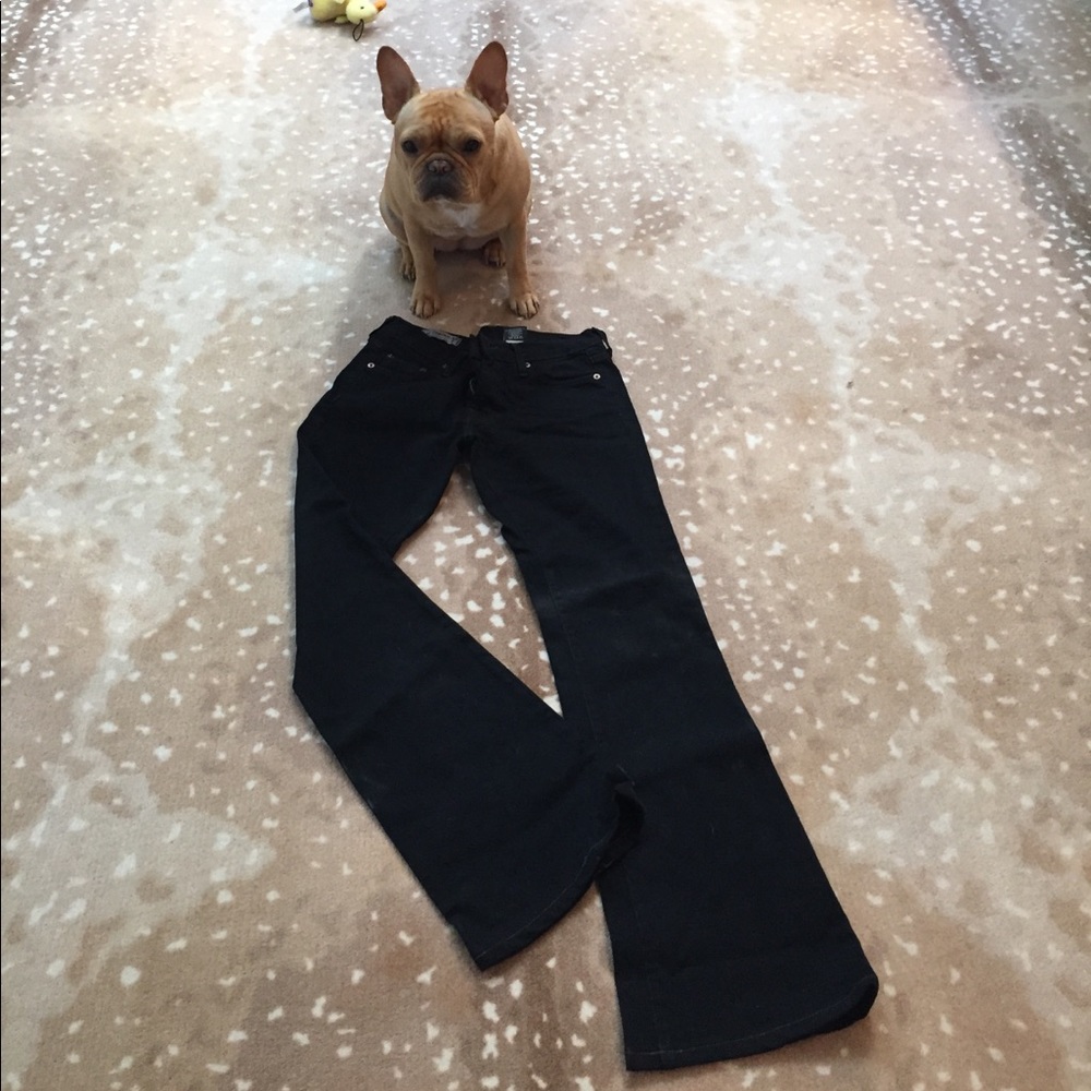Black bootleg red engine jeans. Cool, flattering.