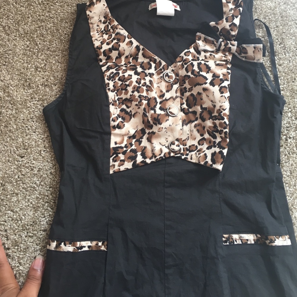 Stylish short black dress Leopard