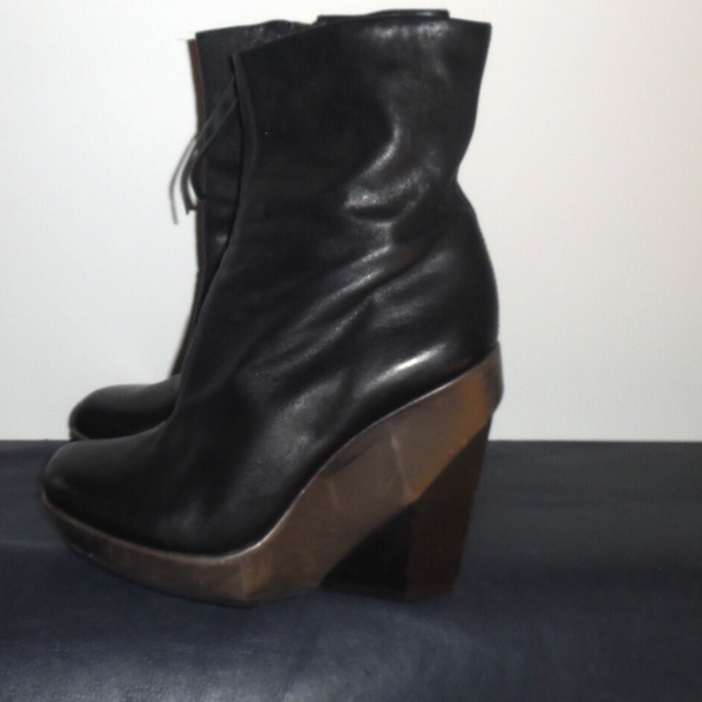 All Saints Black Stacked Wedge Ankle Boots