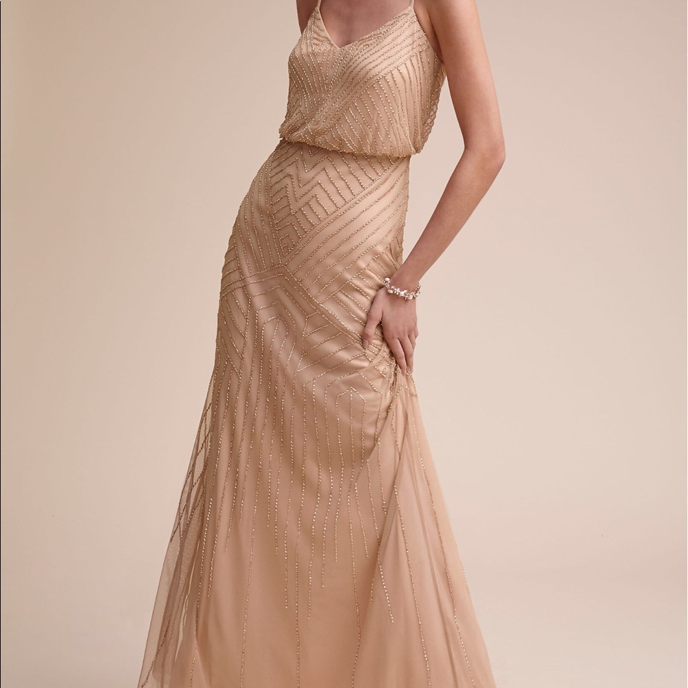 BHLDN Sophia dress in rose gold (Adrianna papell)