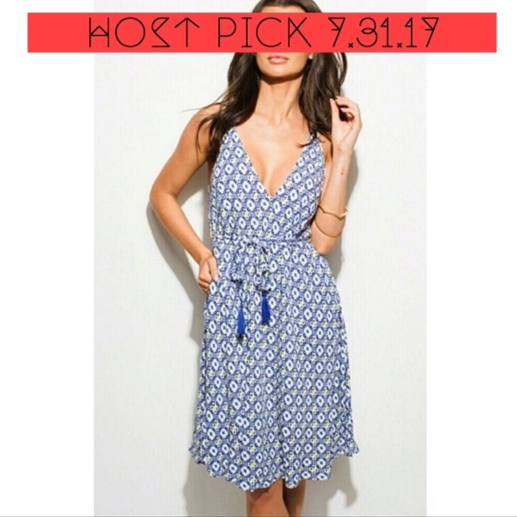 Patterned Dress with Wrap Tie - Picture 8 of 8