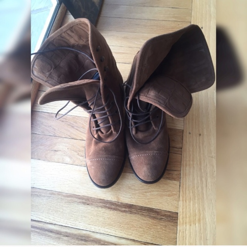 SOLD! Carolina Herrera Brown Suede Lace Up Boots
