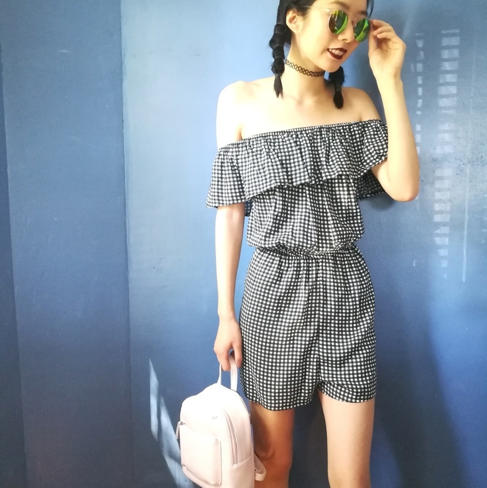 🎉HP!🎉GINGHAM BARDOT ROMPER