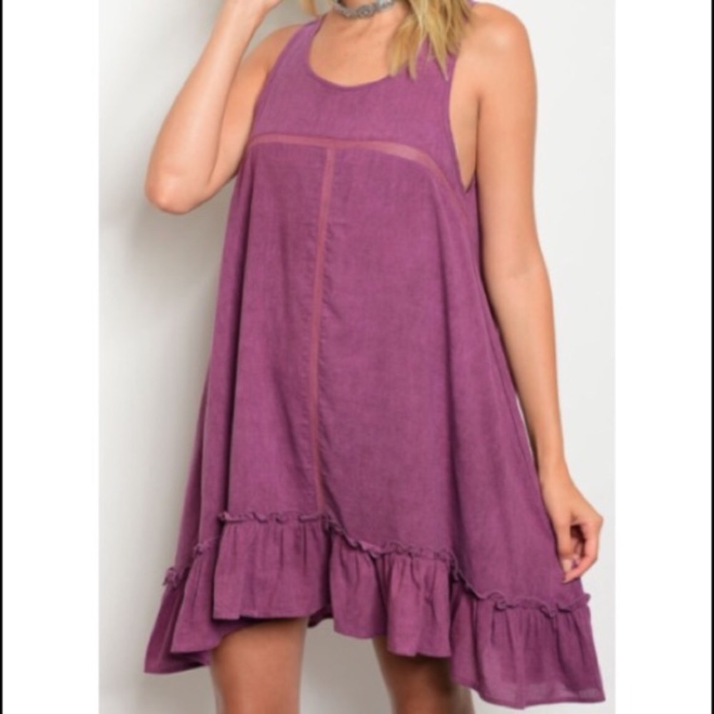 Magenta Dress With Mesh Lace Detailing