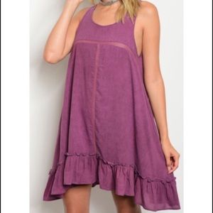 Magenta Dress With Mesh Lace Detailing