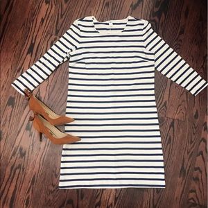 Blue and white striped body-con dress