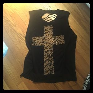 F21 black tank w cheetah print and cutout back