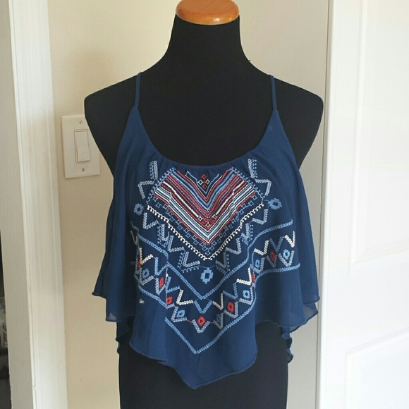 Zara Tops - Tribal Print Chiffon Diamond Crop Top