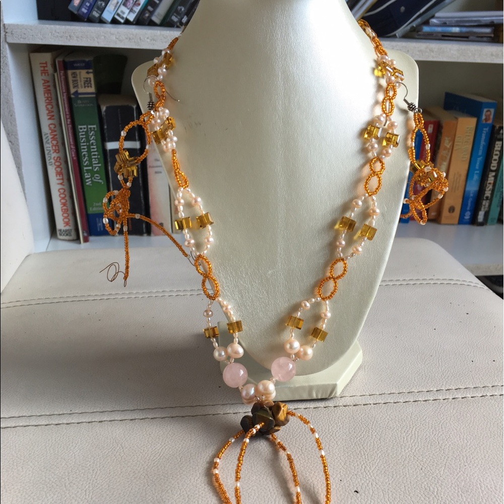 Handmade beaded necklace with gemstones