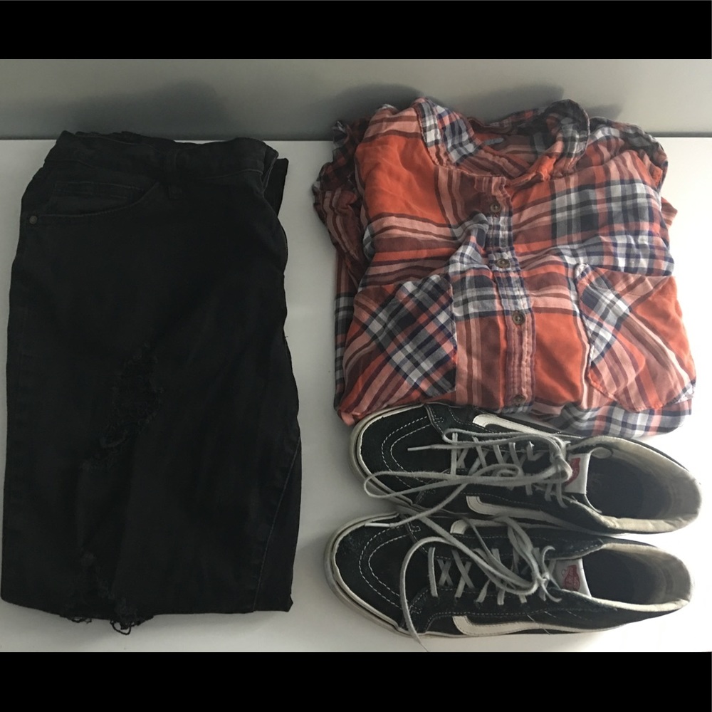 Women's orange plaid button down shirt